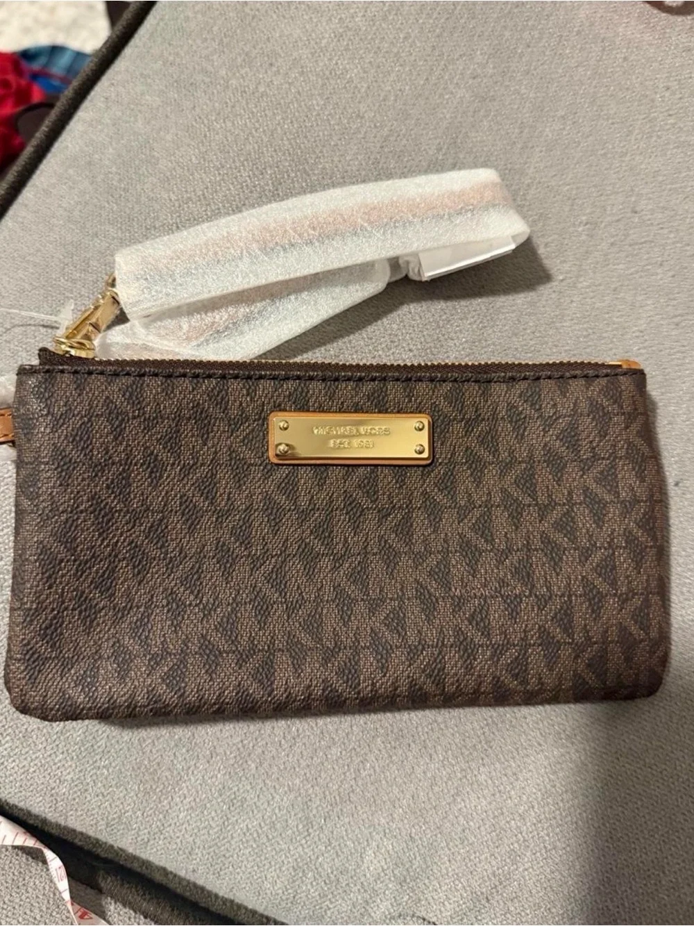 Michael Kors Brown Signature Wristlet Clutch